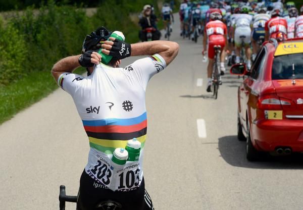 World champion Mark Cavendish on domestique duty for his Sky teammates.