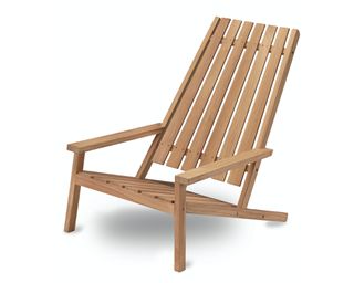 A wooden Adirondack chair