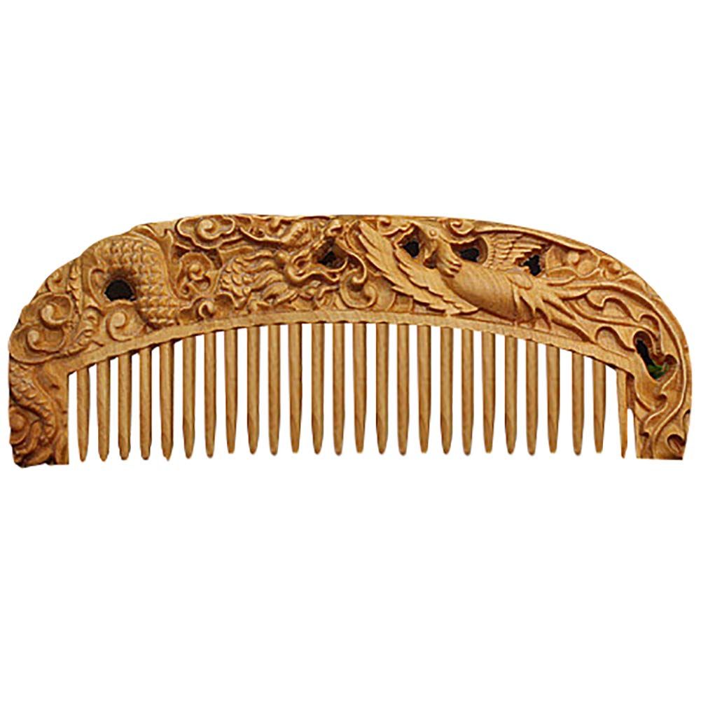 Nerien Handmade Carved Vintage Wooden Hair Comb Portable Anti Static Engraving Animals Women Comb (dragon &amp; Phoenix)