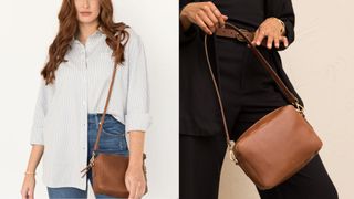 composite of models wearing ABLE leather bags