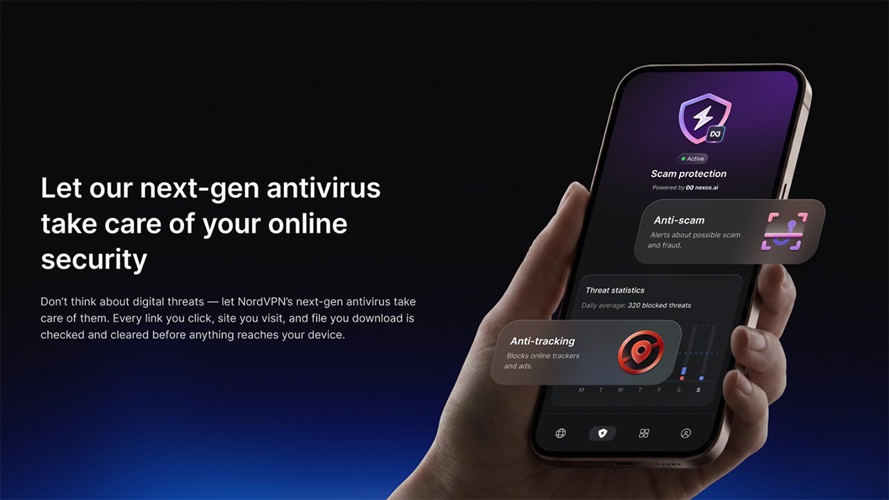 NordVPN graphic showing antivirus rebrand on phone