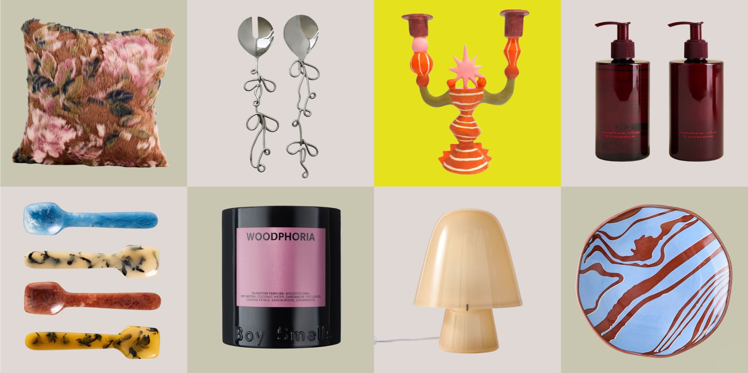 collage of homeware on a colorful background