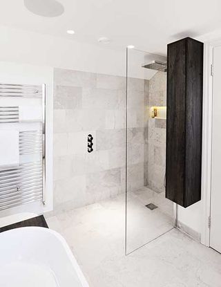 scandinavian style master bedroom suite almost frameless shower
