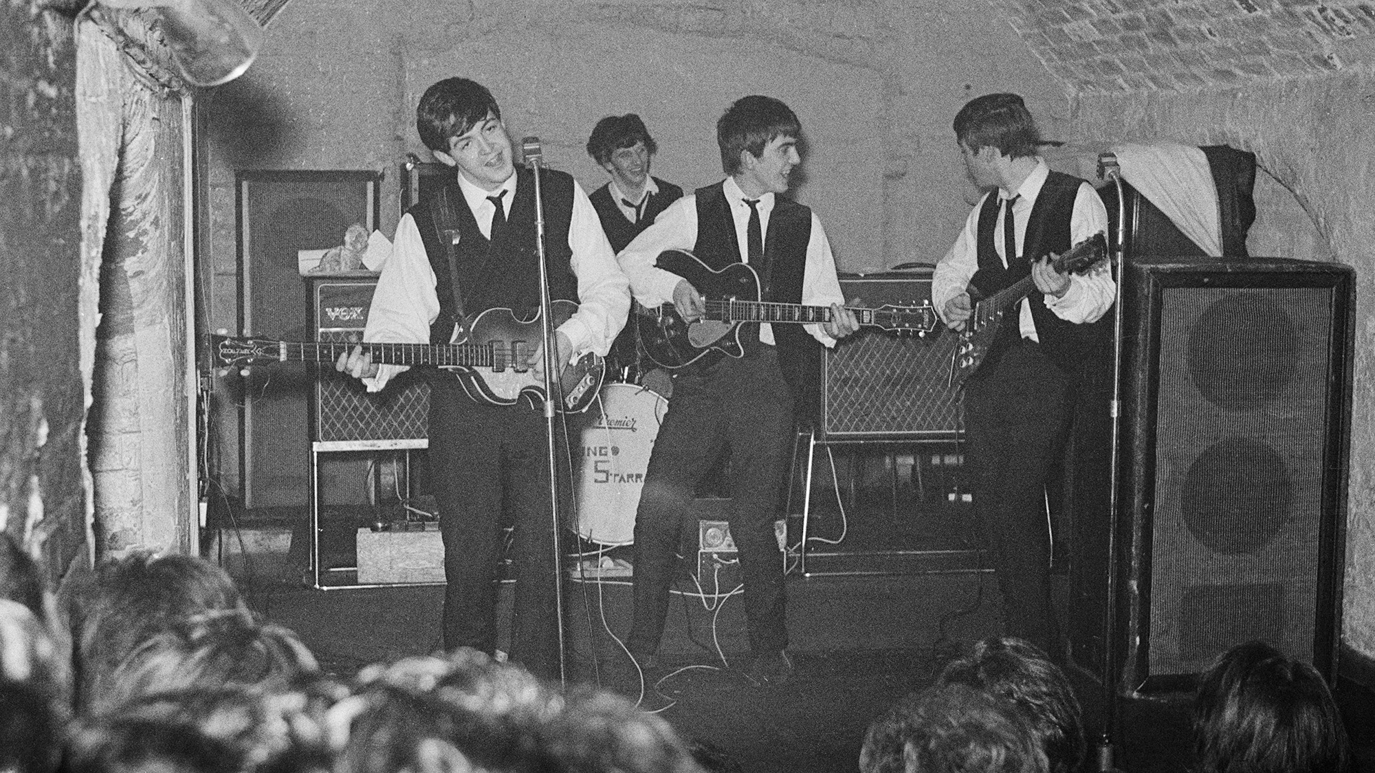 The Beatles perform live in The Cavern Club, Liverpool, August 1962.