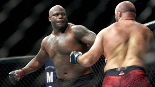 Derrick Lewis winds up a big punch in a UFC fight