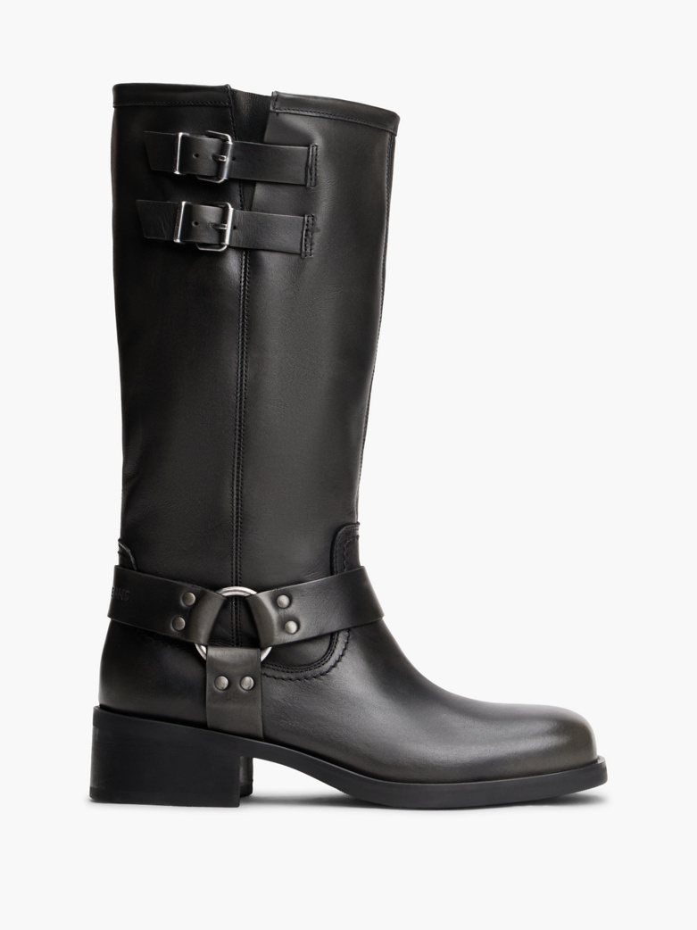 Leather Strap Buckle Biker Boots