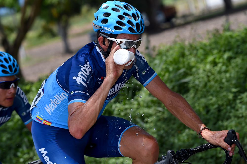 Oscar Sevilla (Medellin-Inter) takes a drink during stage 4 at Colombia Oro y Paz