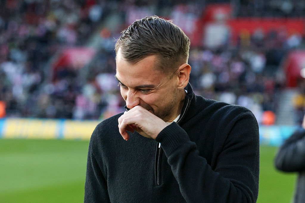 SOUTHAMPTON, ENGLAND - APRIL 28: Head Coach Tonda Eckert of Southampton during the Sky Bet Championship match between Southampton and Ipswich Town at St Mary&amp;apos;s Stadium on April 28, 2026 in Southampton, England. (Photo by Robin Jones/Getty Images)