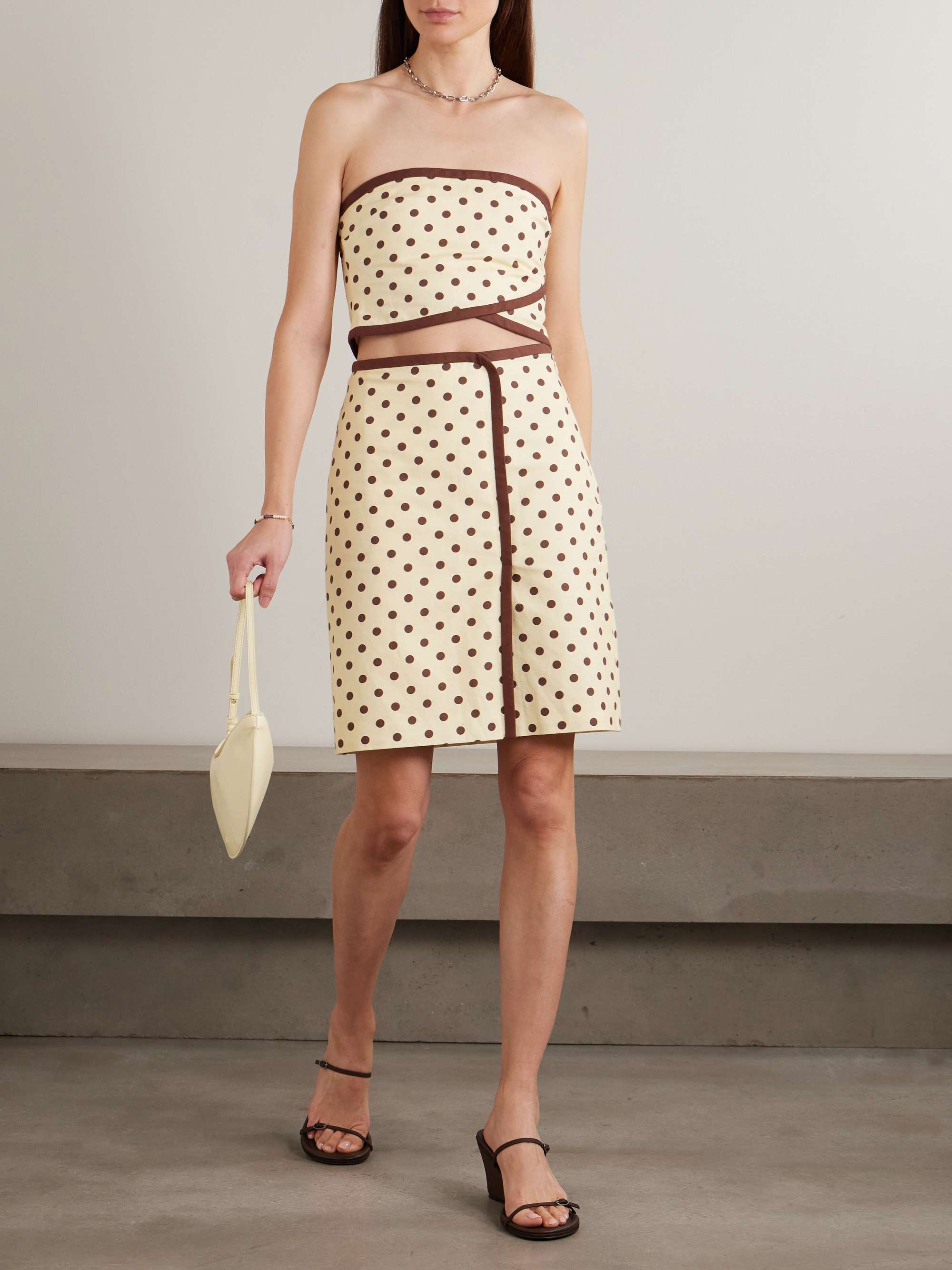 Bowie Cropped Strapless Polka-Dot Linen and Cotton-Blend Top