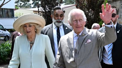 King Charles III and Queen Camilla depart following a service at St. Thomas&#039;s Anglican Church on October 20, 2024 in Sydney, Australia. 