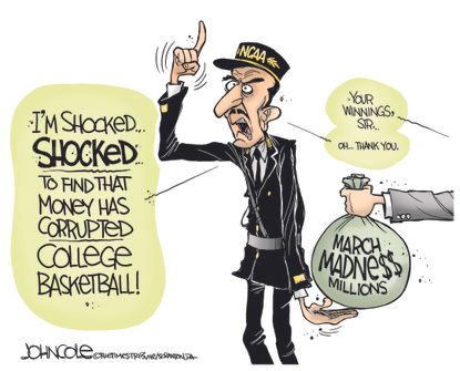 Editorial cartoon U.S. NCAA coaches corruption basketball