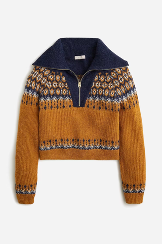 Fair Isle half-zip sweater in brushed yarn