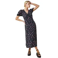 9. Roman Black Ditsy Floral Print Lace Midi Dress