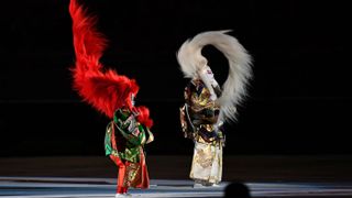 Participants perform the kabuki lion dance