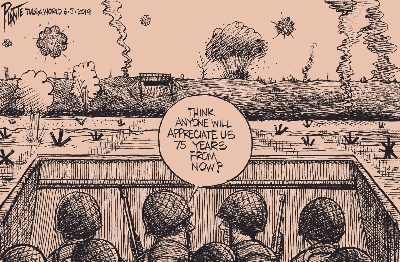 Editorial Cartoon U.S. D-Day Omaha Beach Anniversary Veterans