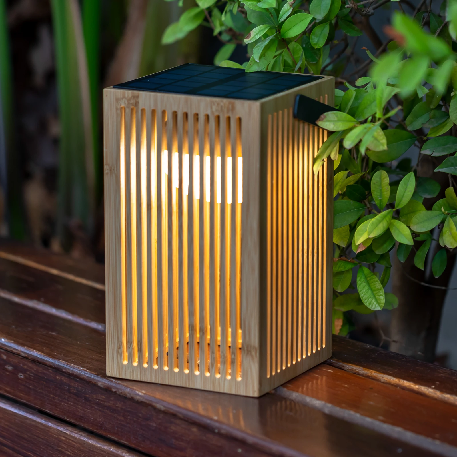 Newgarden Okinawa Led Solar Table Lamp, Bamboo