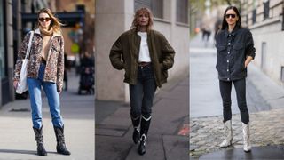 street style influencers showing best jeans to wear with cowboy boots - skinny jeans