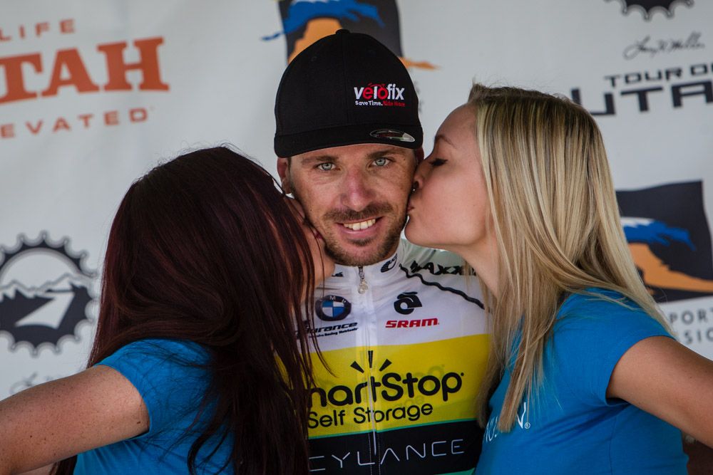 Jure Kocjan (SmartStop) gets the kisses after taking the win.