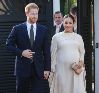 RABAT, MOROCCO - FEBRUARY 24: (UK OUT FOR 28 DAYS) Meghan, Duchess of Sussex and Prince Harry, Duke of Sussex attends a reception hosted by the British Ambassador to Morocco at the British Residence during the second day of her tour of Morocco on February 24, 2019 in Rabat, Morocco. (Photo by Pool/Samir Hussein/WireImage)
