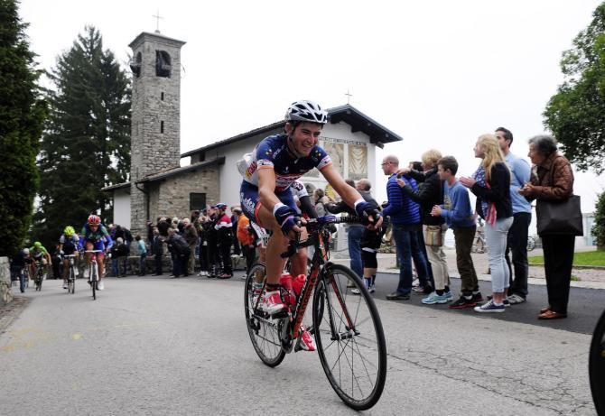 The race has been blown to pieces by the time rider's pass the Madonna del Ghisallo
