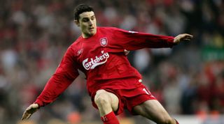 LIVERPOOL , ENGLAND - MARCH 20: Antonio Nunez of Liverpool in action during the Barclays Premiership match between Liverpool and Everton at Anfield on March 20, 2005 in Liverpool, England. (Photo by Shaun Botterill/Getty Images)