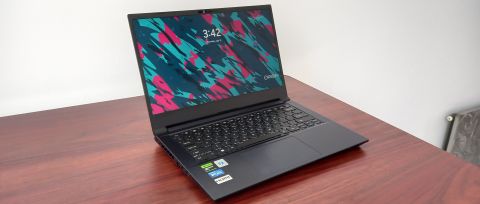 Origin PC EON14-S laptop on desk