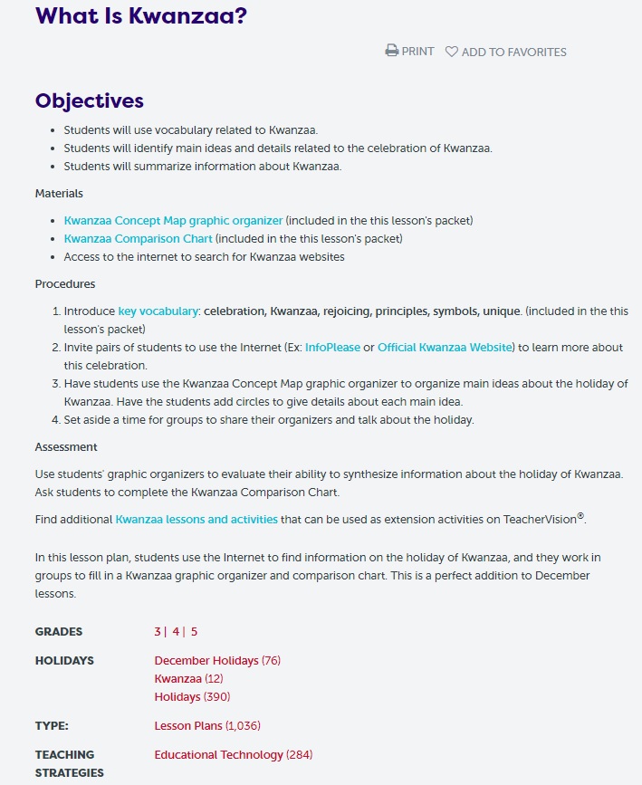 Teachervision explains Kwanzaa.