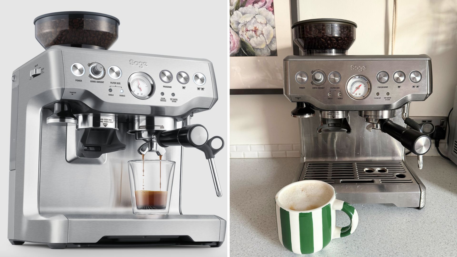 Sage The Barista Express coffee machine and accessories