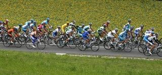 The Tour de France peloton rides during stage 15