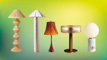 floor lamps and table lamps on a colorful background
