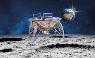 Artist&#039;s illustration of Israel&#039;s Beresheet lunar lander on the moon: The spacecraft totes a NASA-provided laser retro-reflector array.