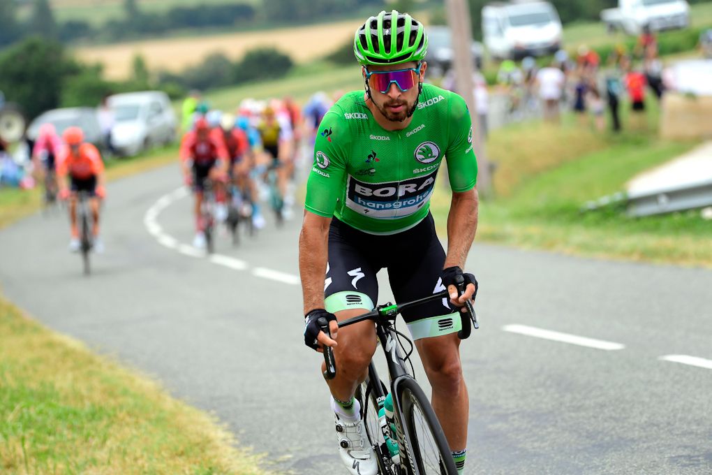 Peter Sagan stretches his legs during stage 12 at the Tour de France