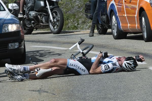 Jens Voigt (Saxo Bank) Voigt crashed in the final kilometres of Tour de France's stage 16 to Bourg-Saint-Maurice July 16. He fractured his cheekbone and jaw.