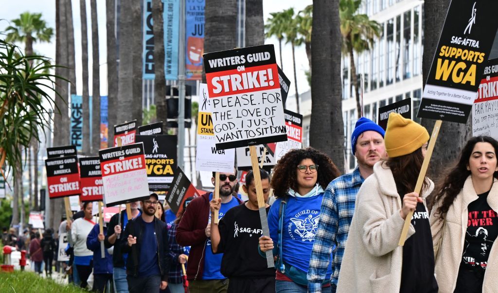 Writers demonstrating outside Netflix&amp;#039;s offices in California