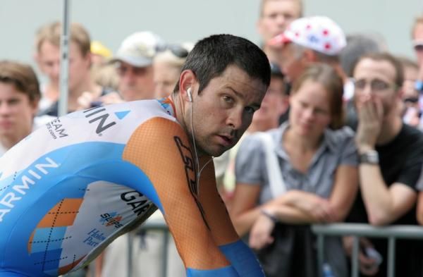 Garmin-Slipstream's Julian Dean looks ahead while warming up for the time trial.