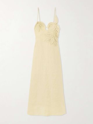 Appliquéd Linen Midi Dress