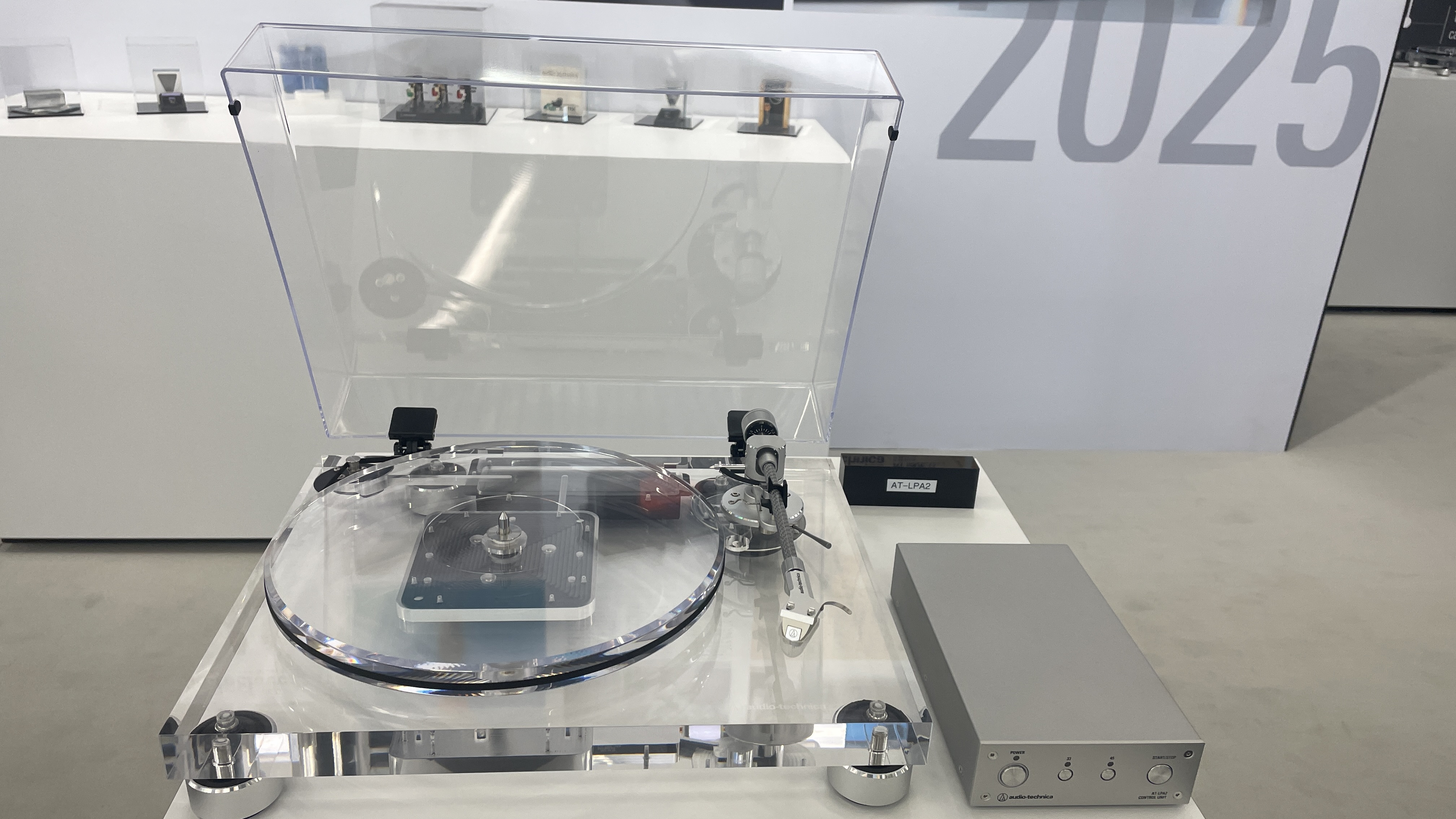 Audio-Technica AT-LPA2 transparent turntable on stand