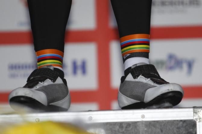 Leg bands for the former World Chmapion - Giorgia Bronzini (Wiggle Honda Team) on the podium