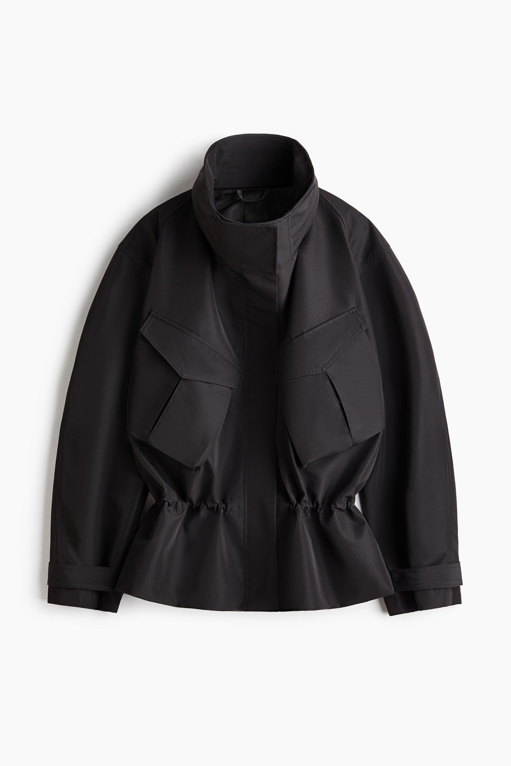 Hooded Peplum Jacket - Black