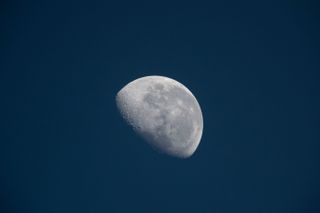 The gibbous moon as seen from the International Space Station in May 2021.