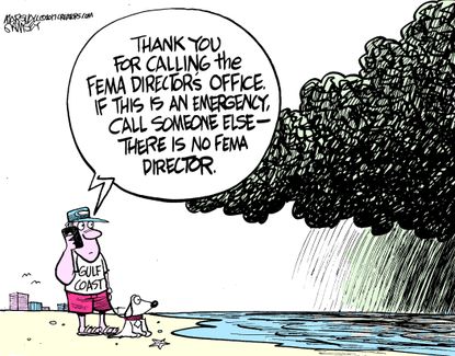 Political cartoon U.S. Trump FEMA director nomination Gulf Coast