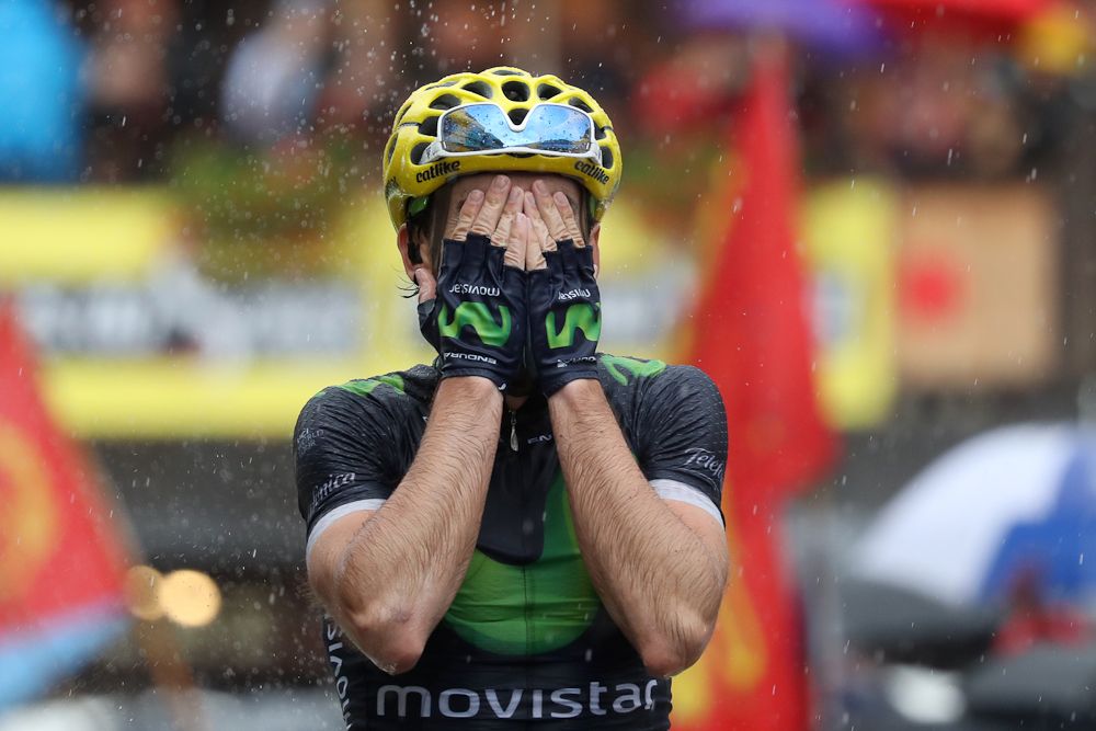 Ion Izagirre celebrates after winning stage 20 at the Tour de France