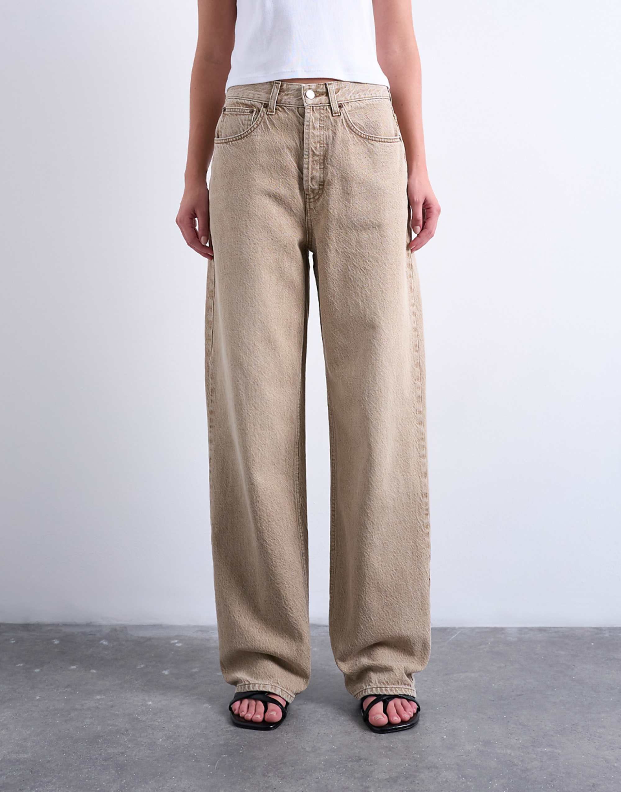 Topshop Column Mid Rise Jean in Washed Beige