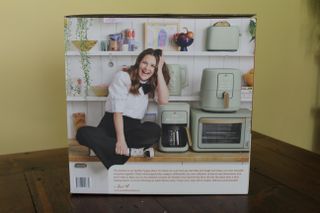 Beautiful 6-Quart Digital Air Fryer in a box with Drew Barrymore on the cover