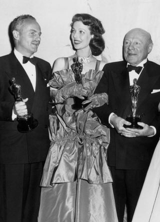 L-R: Best Producer Darryl Zanuck , Best Actress Loretta Young, Best Supporting Actor Edmund Gwenn, Best Supporting Actress Celeste Holm and Best Actor Ronald Colman at the 1948 Academy Awards