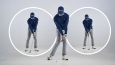 Alex Buckner demonstrating subtle setup changes to allow golfers to vary their flight with wedges and hit both high and low launch shots