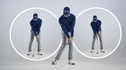 Alex Buckner demonstrating subtle setup changes to allow golfers to vary their flight with wedges and hit both high and low launch shots