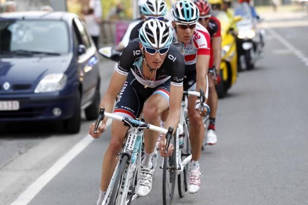 Frank Schleck (Leopard Trek) could do little when faced when the might of Philippe Gilbert (Omega Pharma-Lotto).