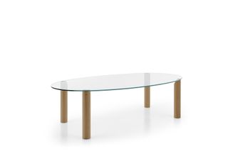 Milan Design Week B&B Italia Isos oval dining table with glass top and wood legs