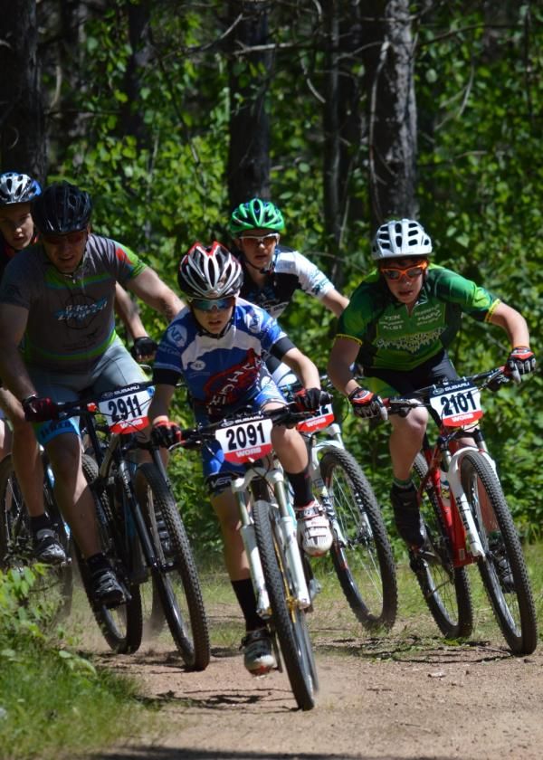 Juniors race at all ability levels at WORS. Here, 12-year old Andrew Schmidt (#2091) leads out a wave of Cat 2 Sport Men at the Trek Big Ring Classic.